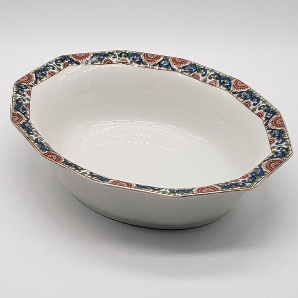 Limoges PL France Vintage Porcelain Blue Red Green Floral Dodecagon Serving Bowl - Picture 1 of 13